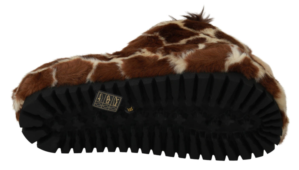 Dolce & Gabbana Brown Giraffe Slippers Flat Sandals Shoes