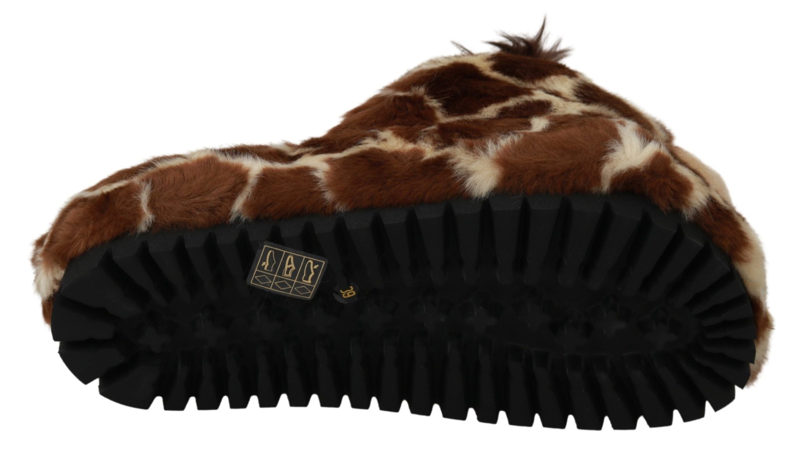 Dolce & Gabbana Brown Giraffe Slippers Flat Sandals Shoes