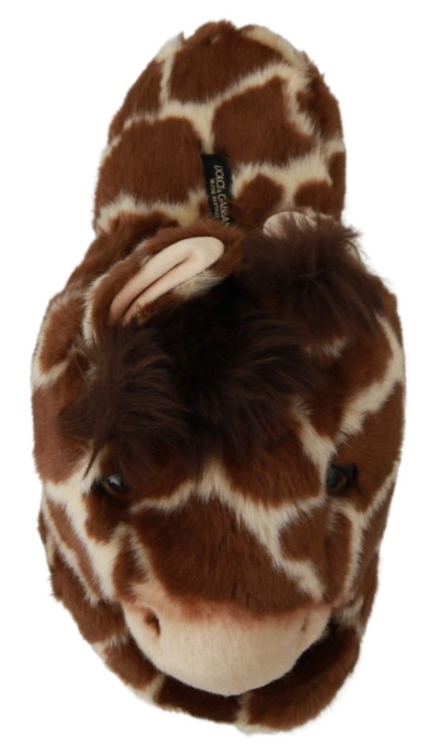 Dolce & Gabbana Brown Giraffe Slippers Flat Sandals Shoes
