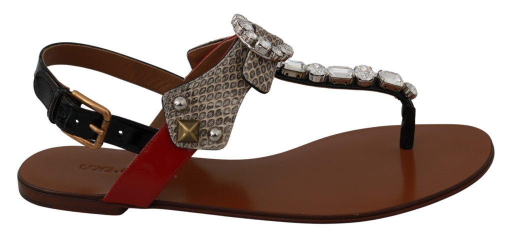 Dolce & Gabbana Leder Ayers Kristall Sandalen Flip Flops Schuhe