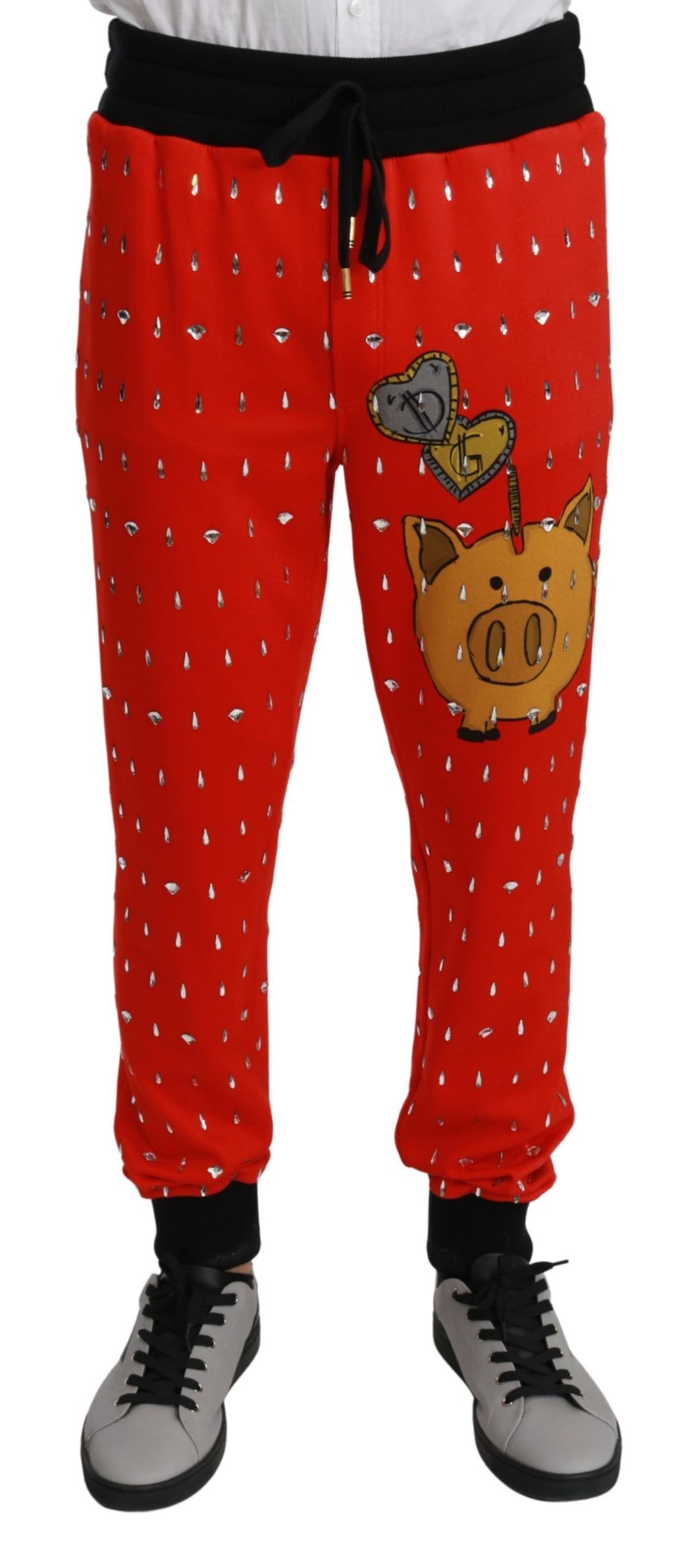 Dolce & Gabbana Rote Sparschwein-Baumwoll-Kristall-Hose Hose
