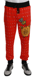 Dolce & Gabbana Rote Sparschwein-Baumwoll-Kristall-Hose Hose