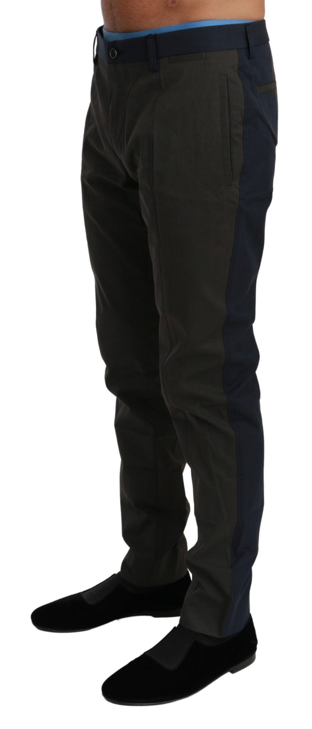 Dolce & Gabbana Blaugrau gestreift Hose Baumwolle Hose