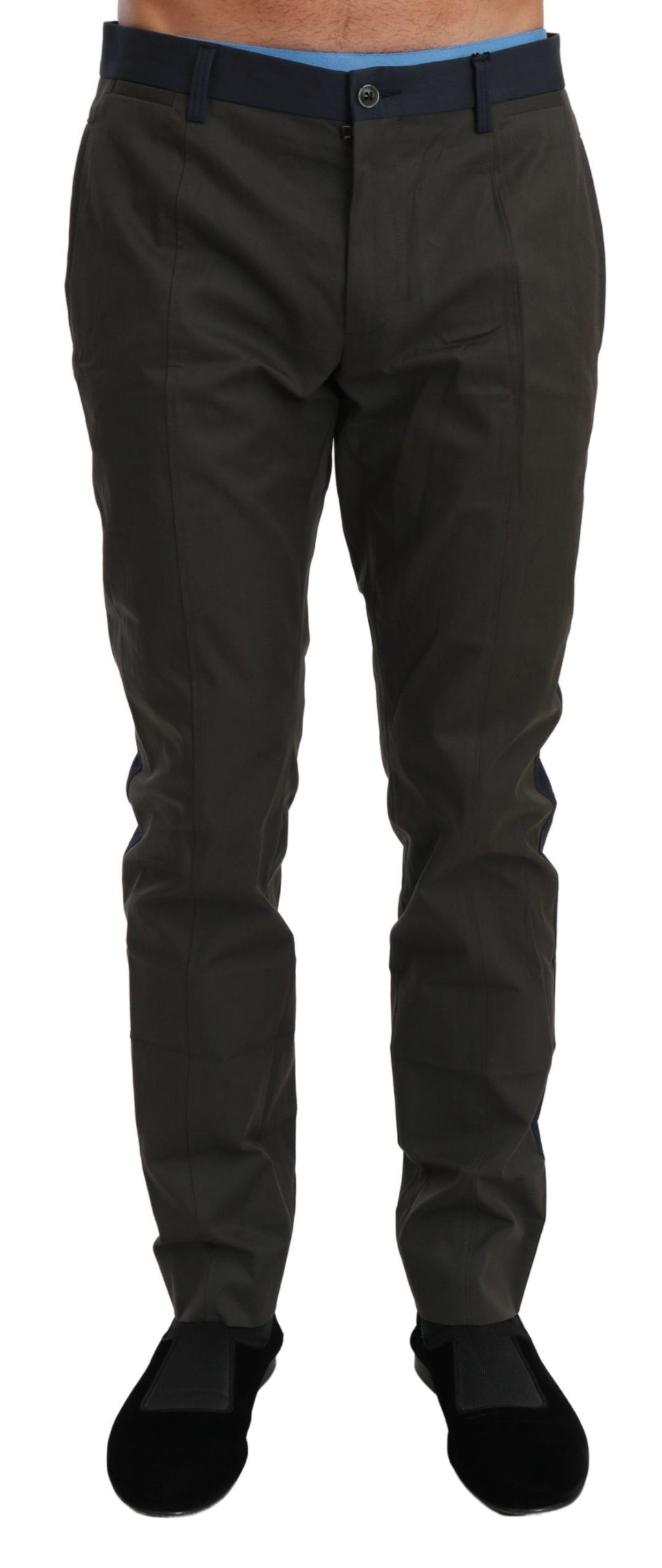 Dolce & Gabbana Blaugrau gestreift Hose Baumwolle Hose