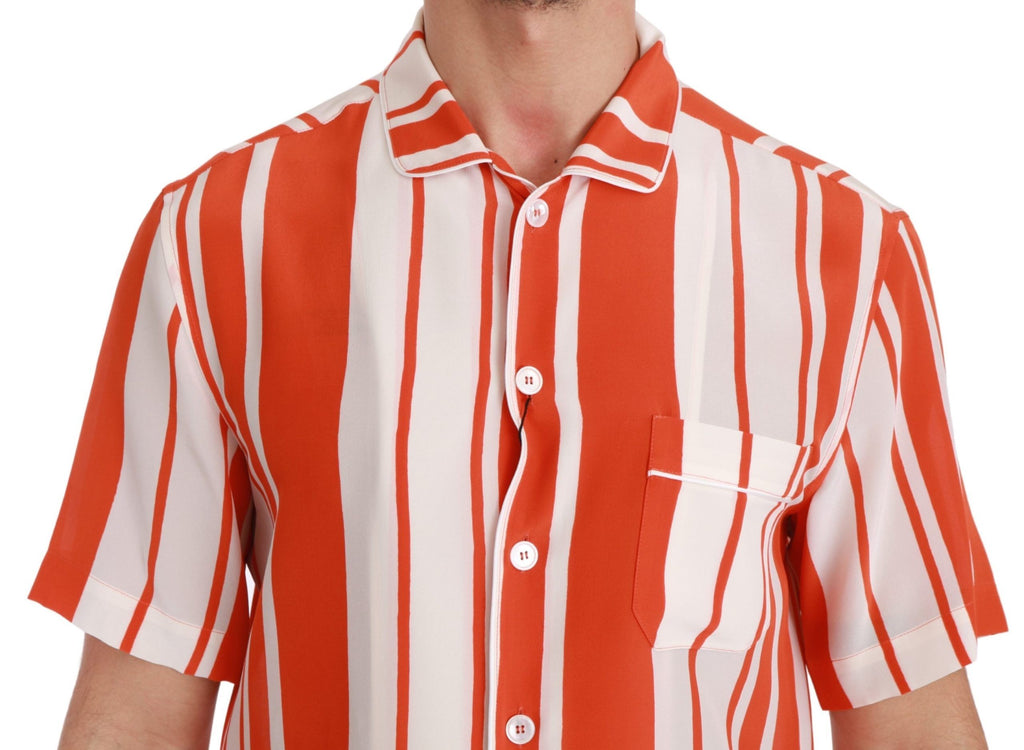 Dolce & Gabbana Orange Striped Short-Sleeve Silk Shirt