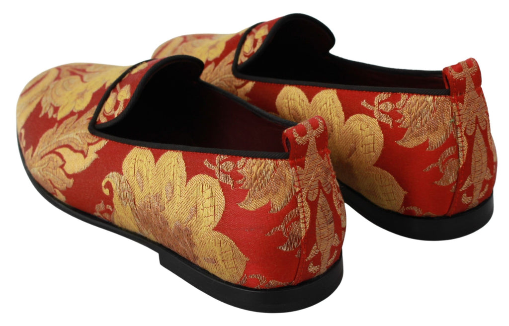 Dolce & Gabbana Rot Gold Brokat Hausschuhe Loafers Schuhe
