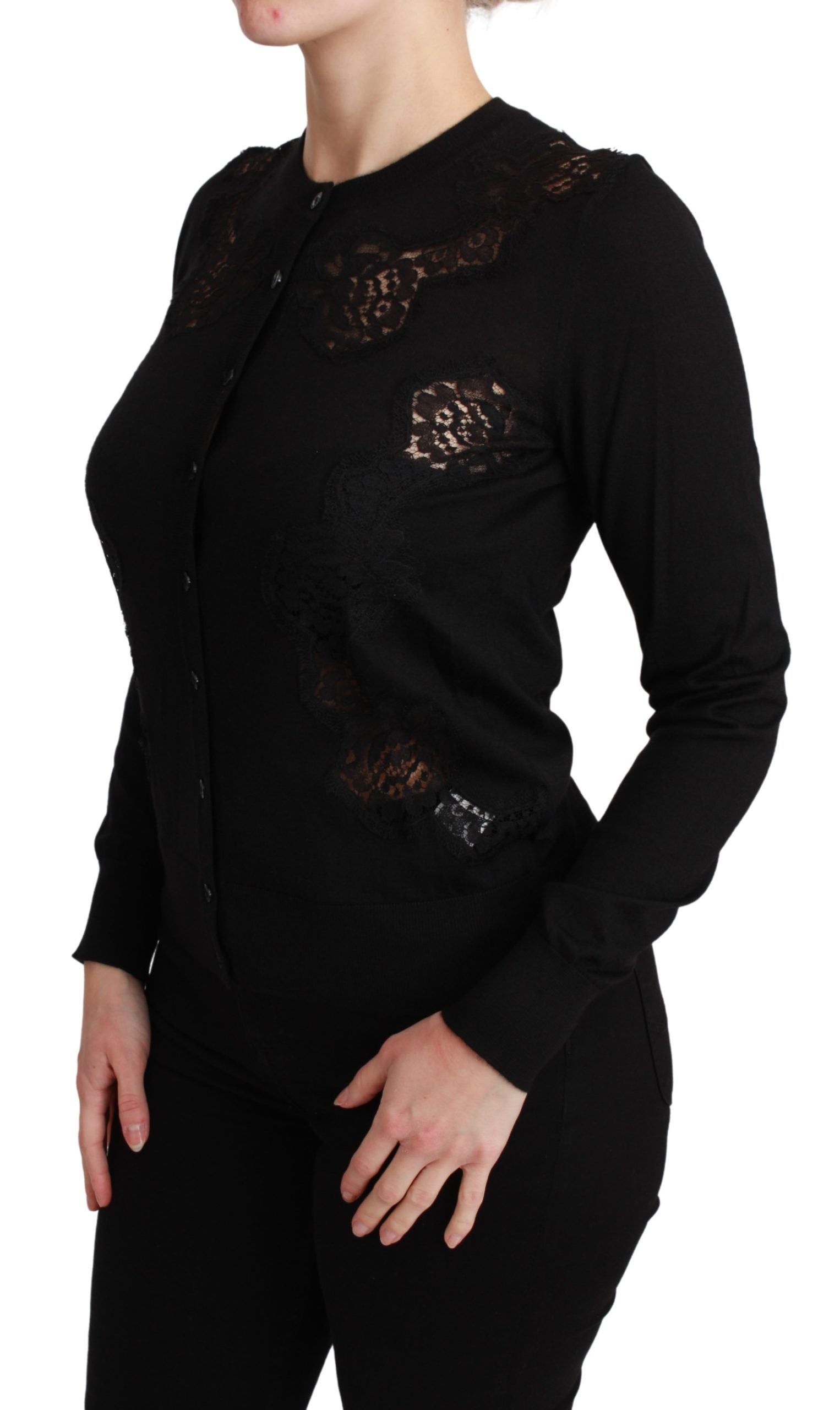 Dolce & Gabbana Black Cashmere Lace Knit Jumper