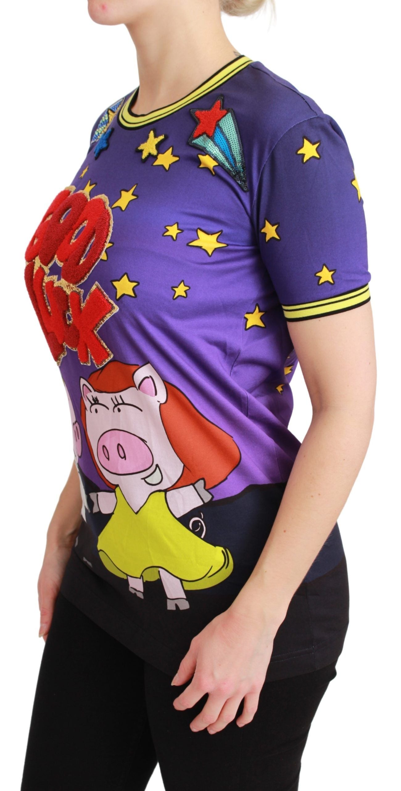 Dolce & Gabbana Lilac YEAR OF THE PIG Cotton T-Shirt