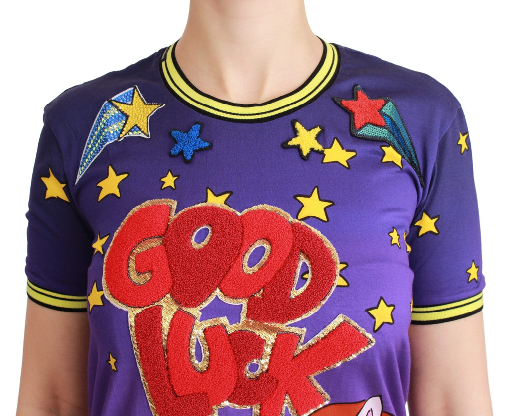 Dolce & Gabbana Lilac YEAR OF THE PIG Cotton T-Shirt