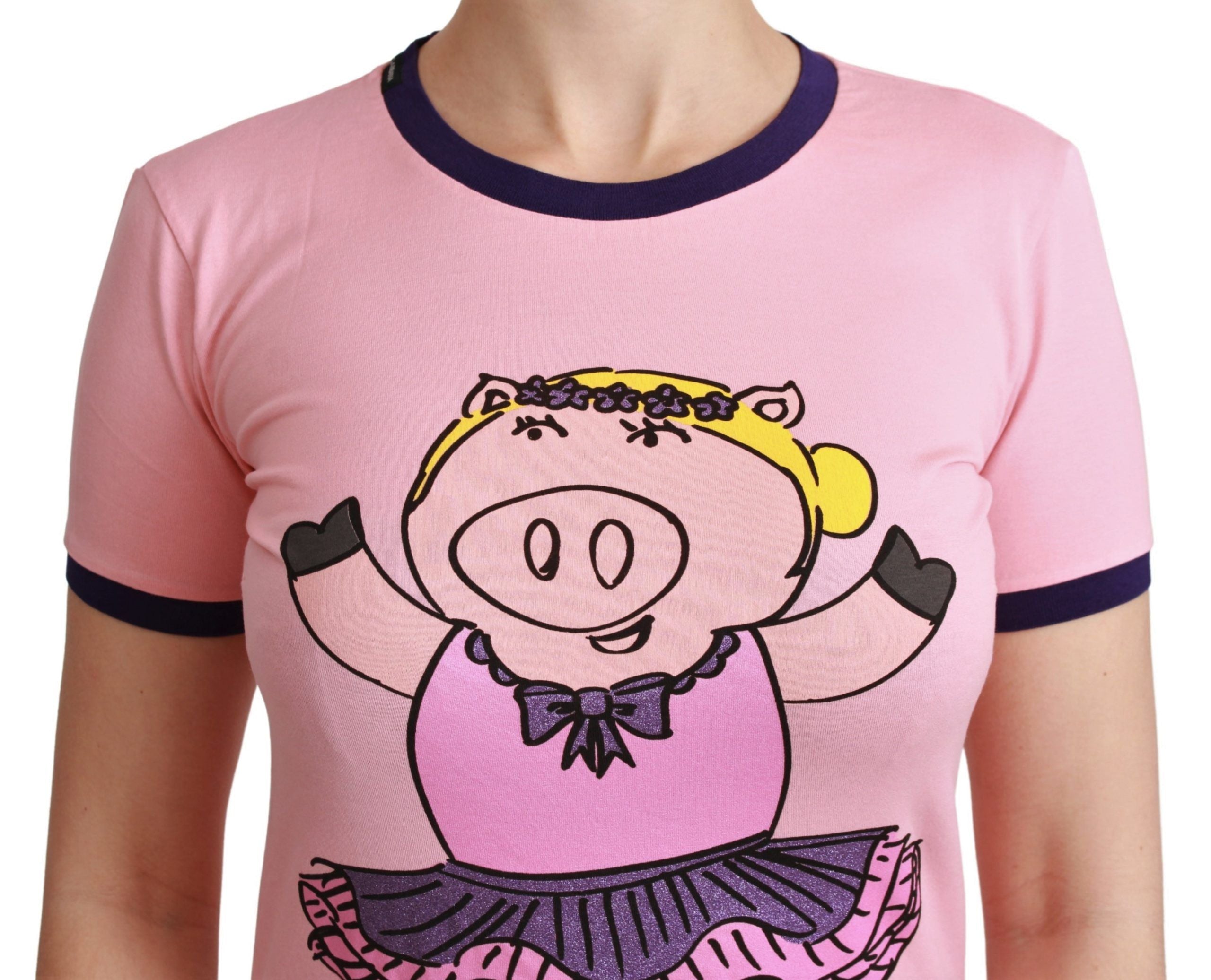 Dolce & Gabbana Rosa YEAR OF THE PIG Cotton Top T-Shirt
