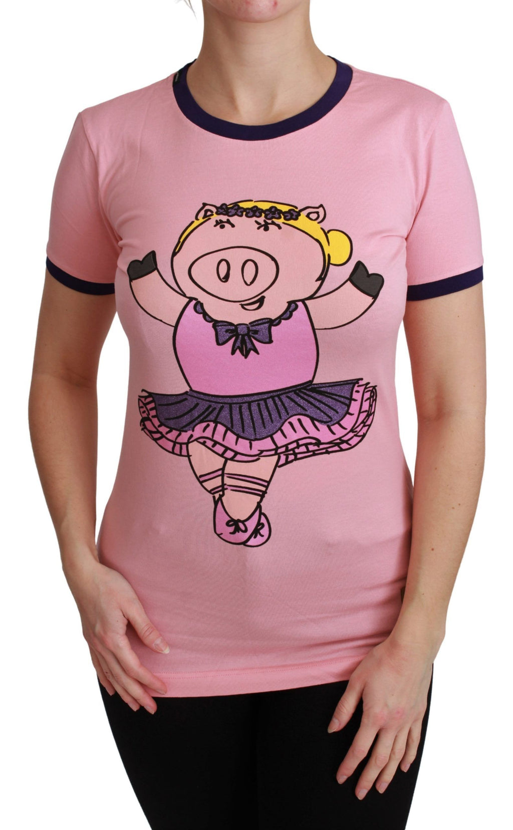 Dolce & Gabbana Rosa YEAR OF THE PIG Cotton Top T-Shirt
