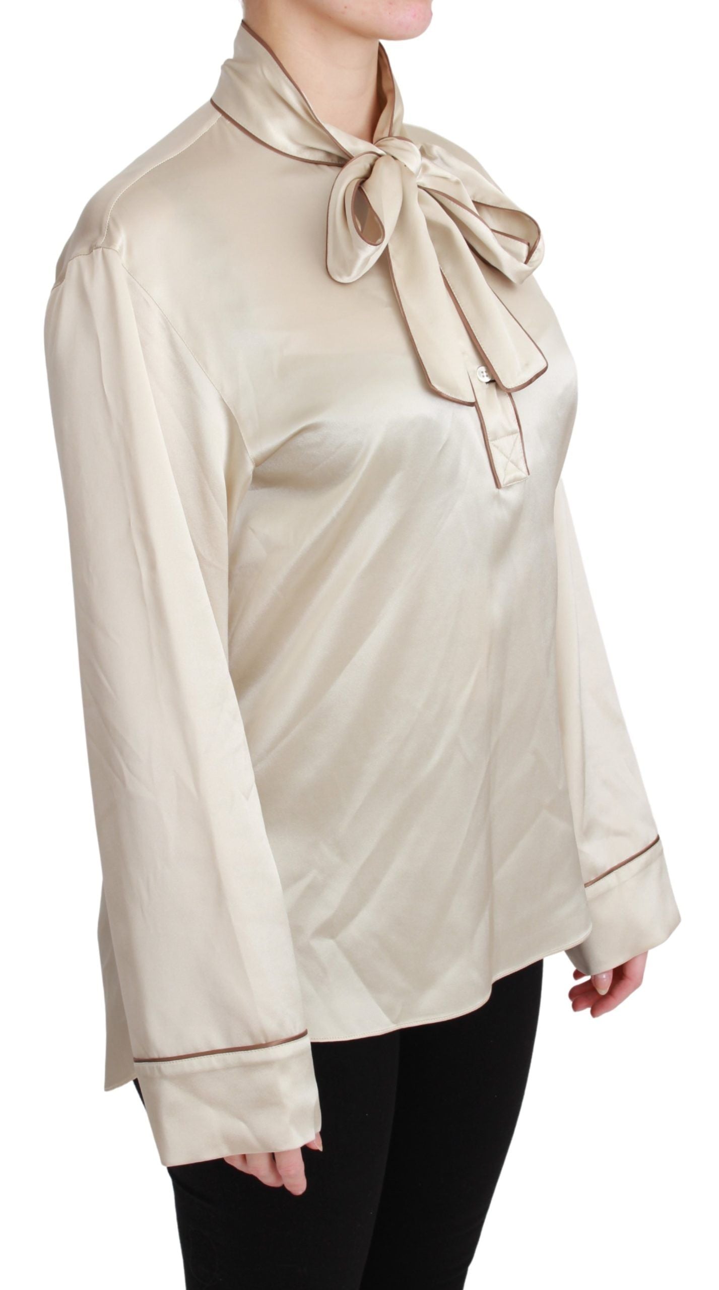 Dolce & Gabbana Beigefarbenes Ärmel-Top Queen Seiden-Satin-Bluse