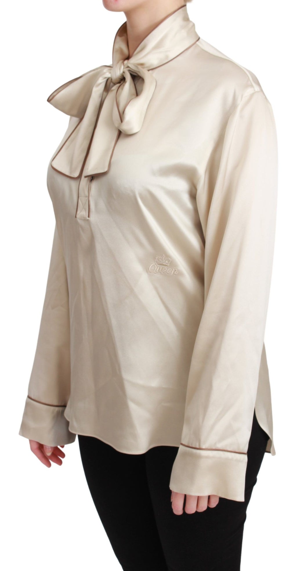 Dolce & Gabbana Beigefarbenes Ärmel-Top Queen Seiden-Satin-Bluse