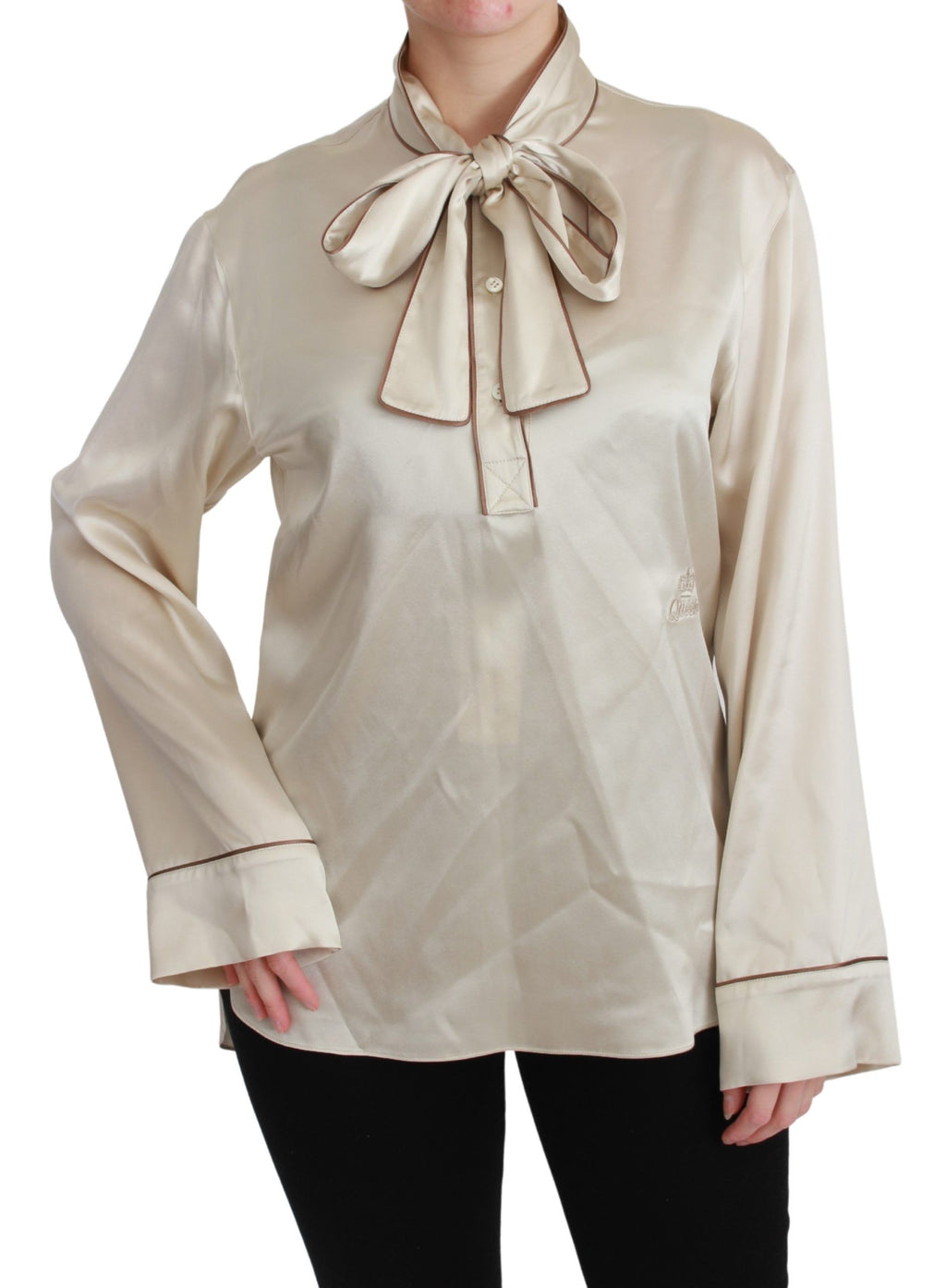 Dolce & Gabbana Beigefarbenes Ärmel-Top Queen Seiden-Satin-Bluse