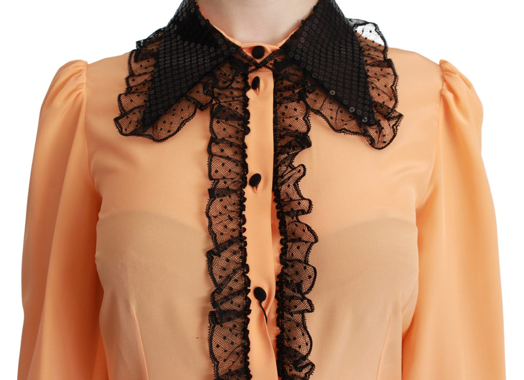Dolce & Gabbana Gelbe Seidenpailletten-Spitzenbluse Shirt