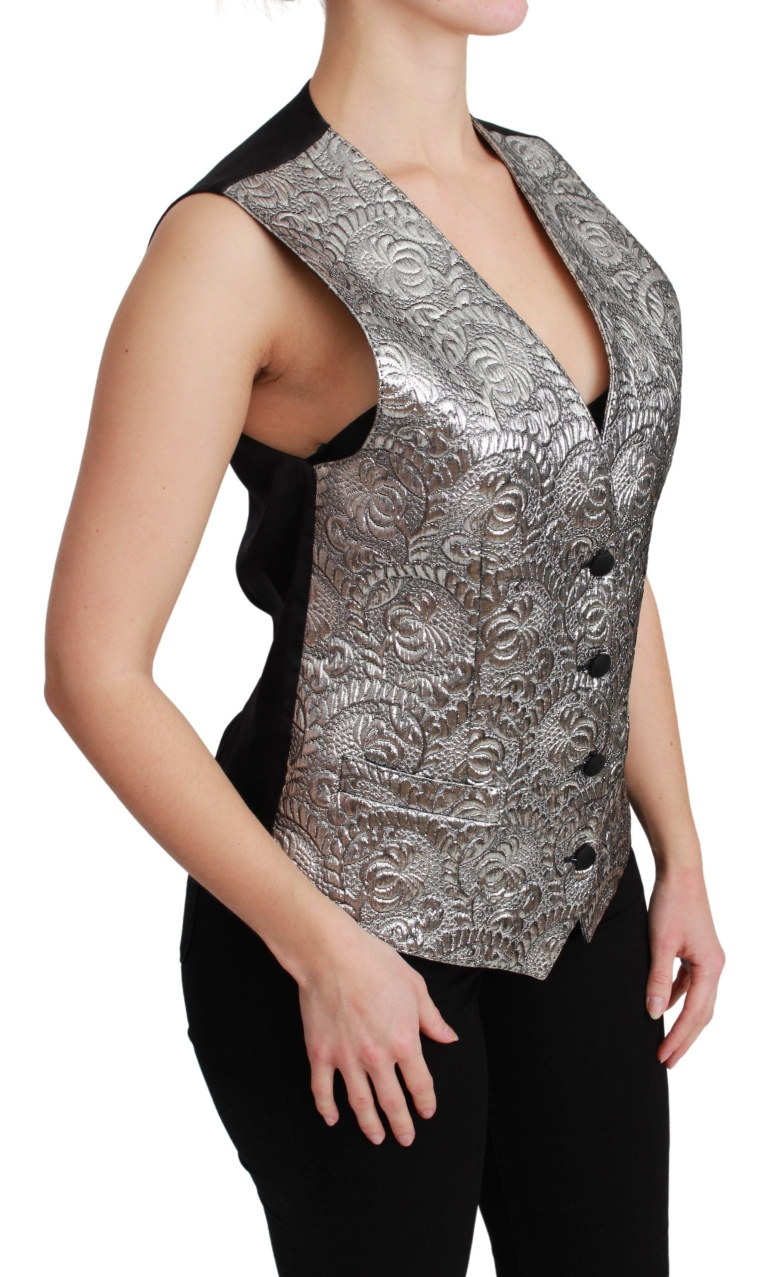Dolce & Gabbana Sleeveless Silver Brocade Top