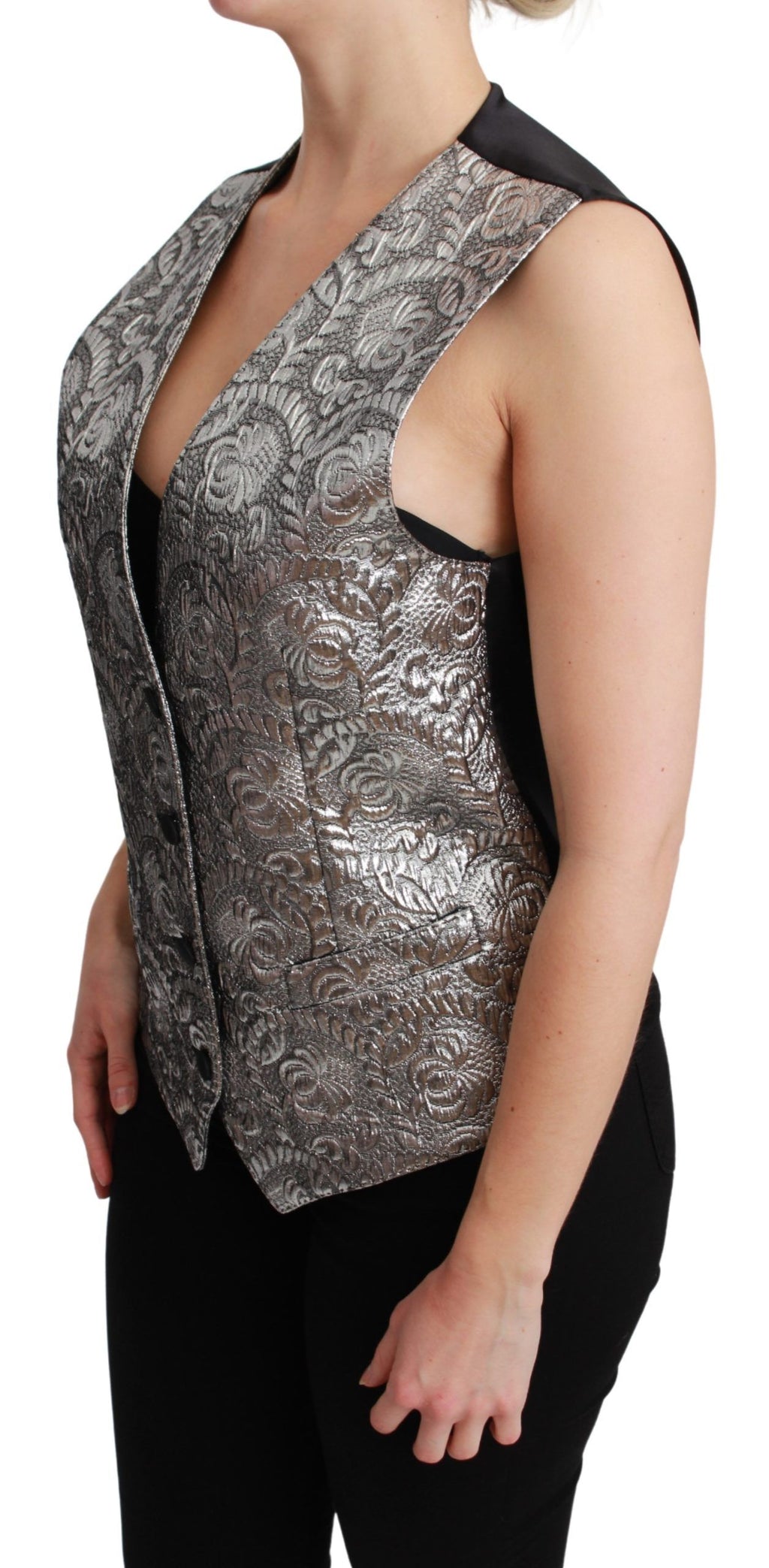 Dolce & Gabbana Sleeveless Silver Brocade Top