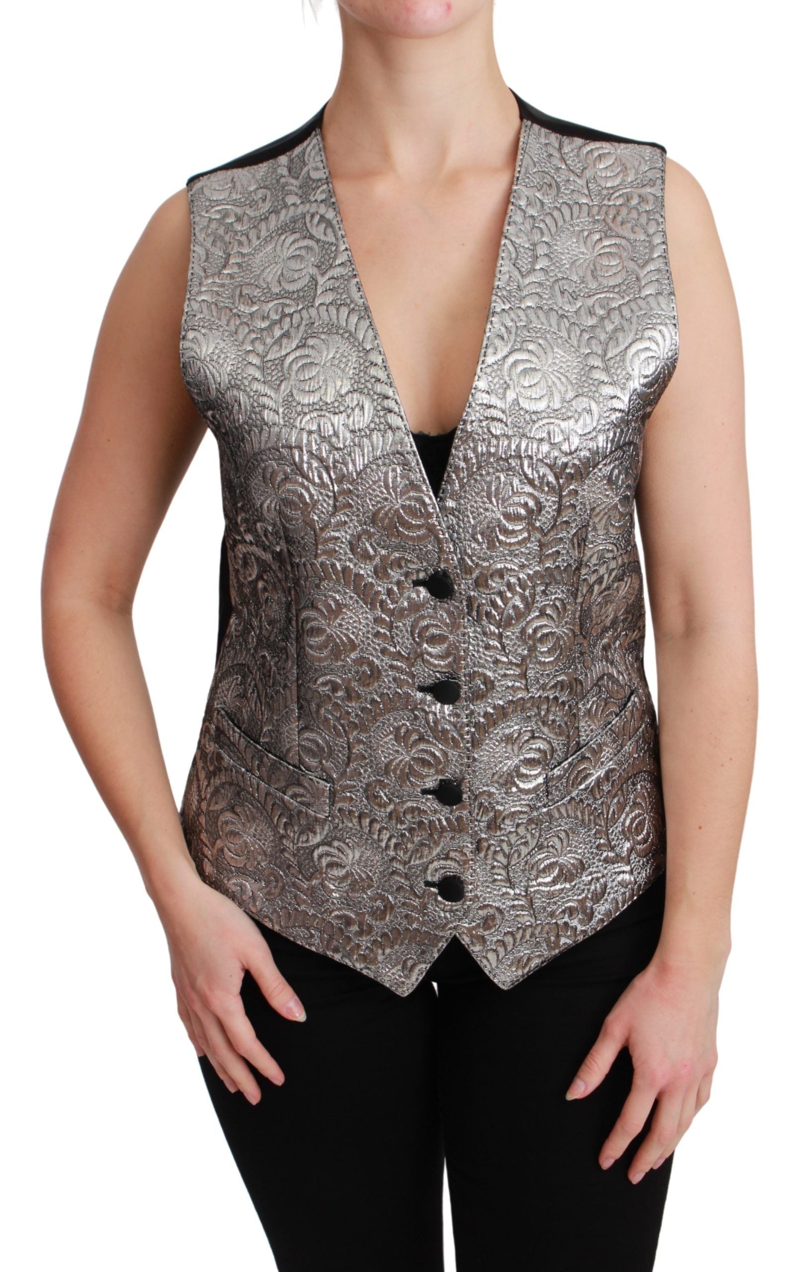 Dolce & Gabbana Sleeveless Silver Brocade Top