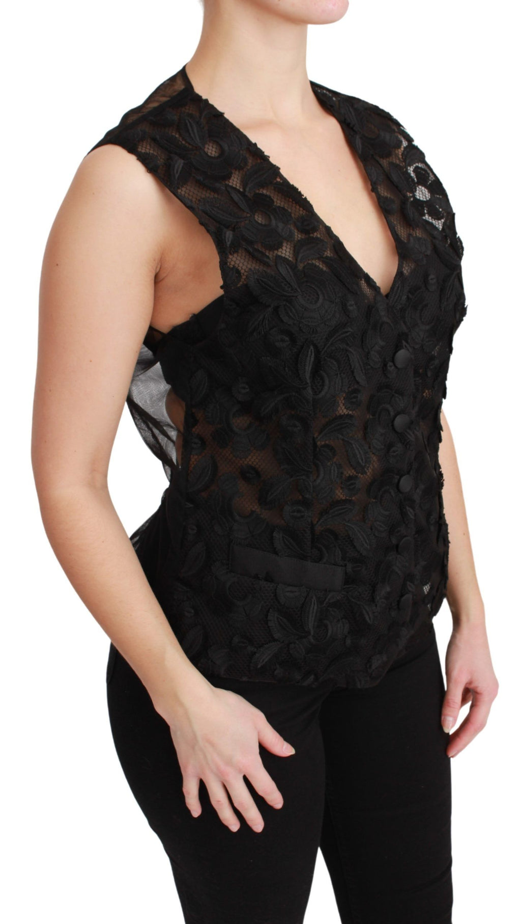 Dolce & Gabbana Black Floral Brocade Top Gilet Vest