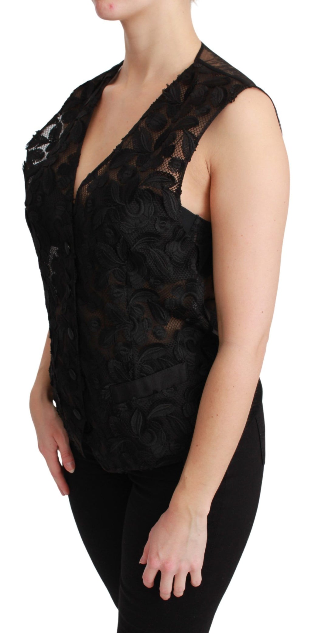 Dolce & Gabbana Black Floral Brocade Top Gilet Vest
