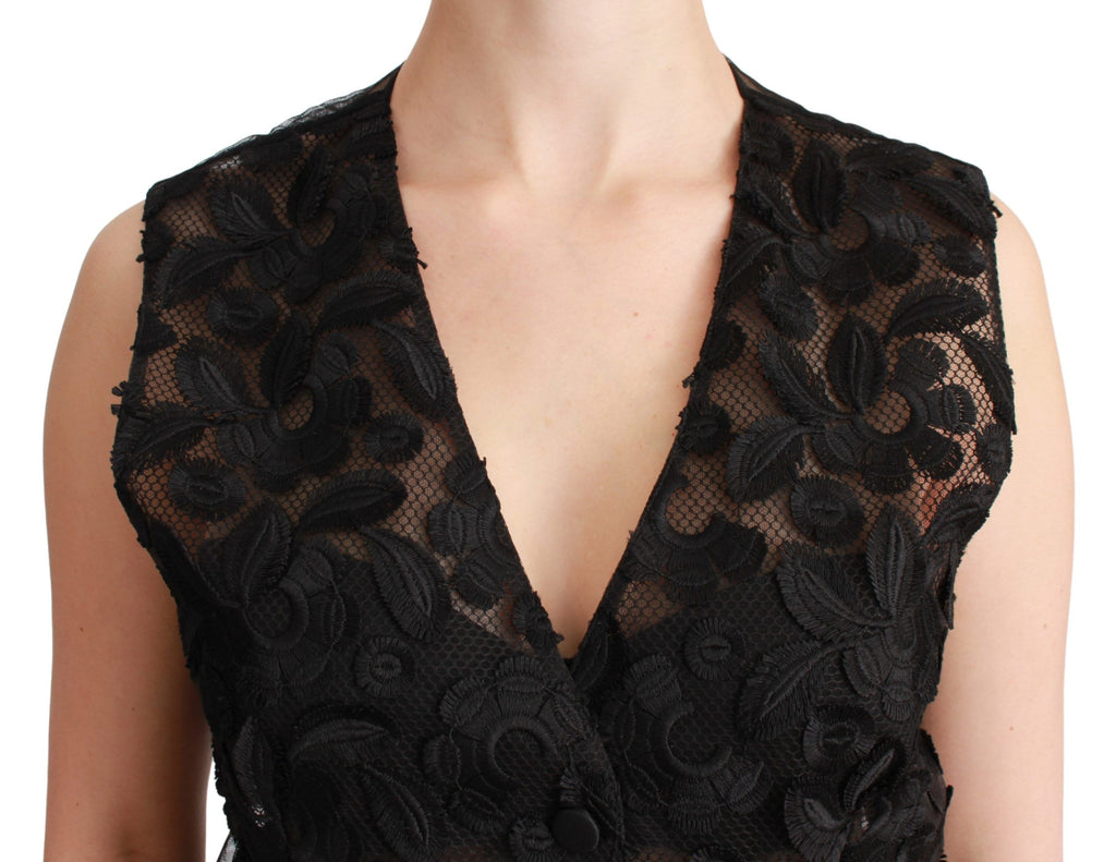 Dolce & Gabbana Black Floral Brocade Top Gilet Vest