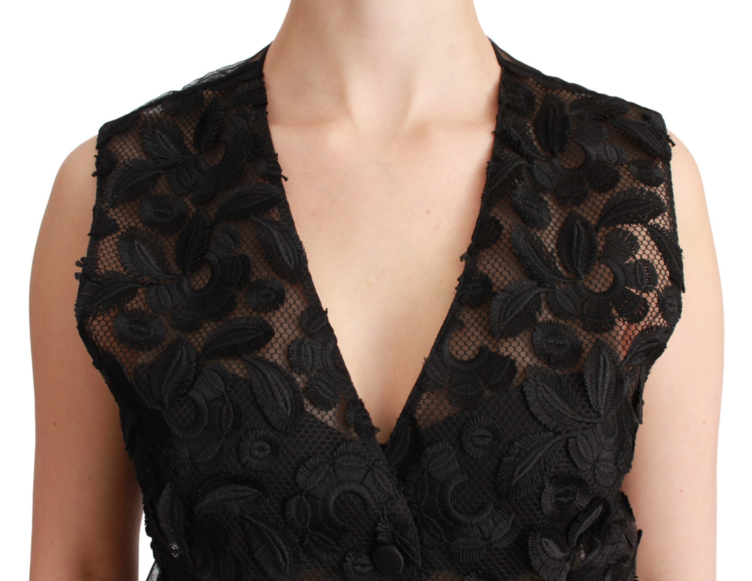 Dolce & Gabbana Black Floral Brocade Top Gilet Vest