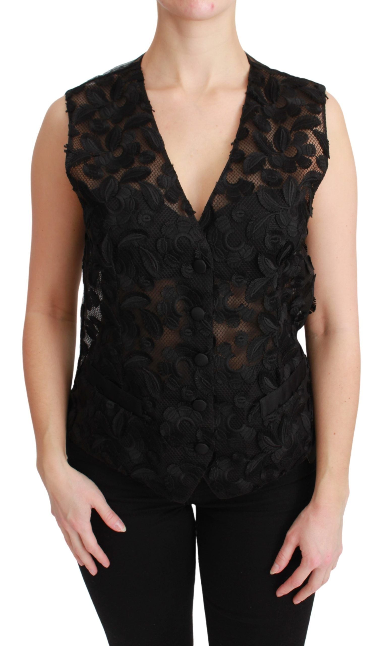 Dolce & Gabbana Black Floral Brocade Top Gilet Vest