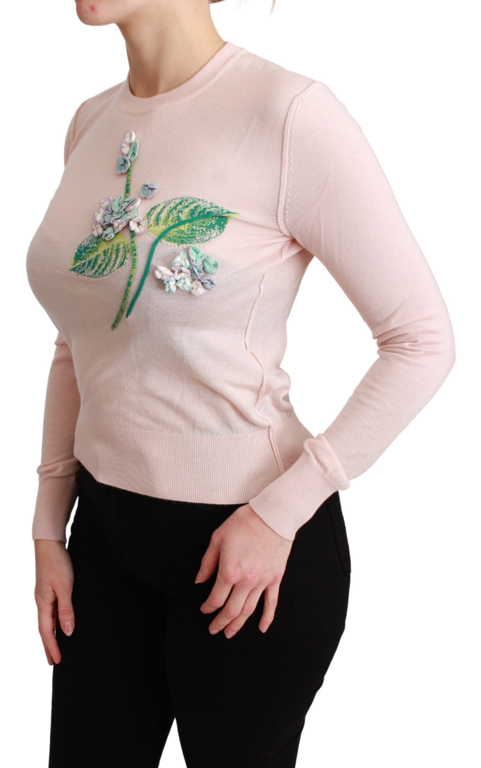 Dolce & Gabbana Pink Floral Silk Cashmere Sweater