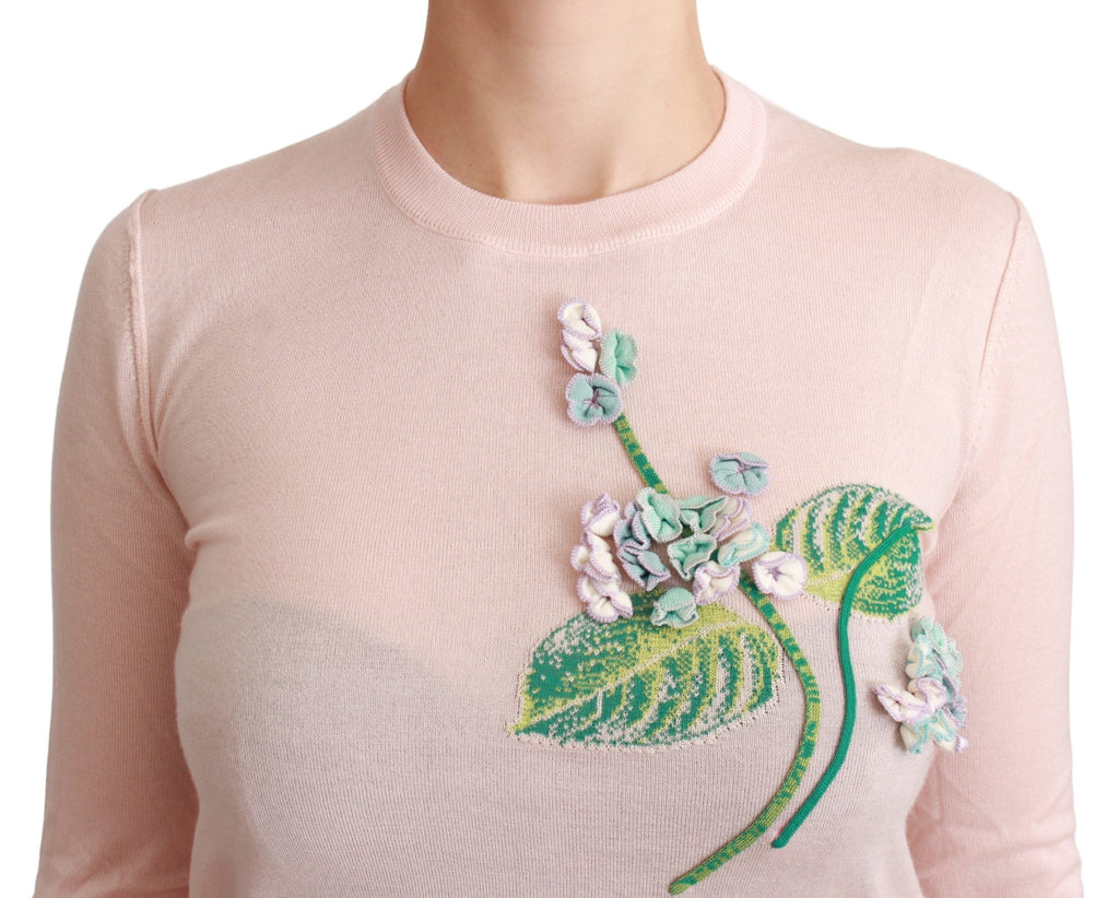 Dolce & Gabbana Pink Floral Silk Cashmere Sweater