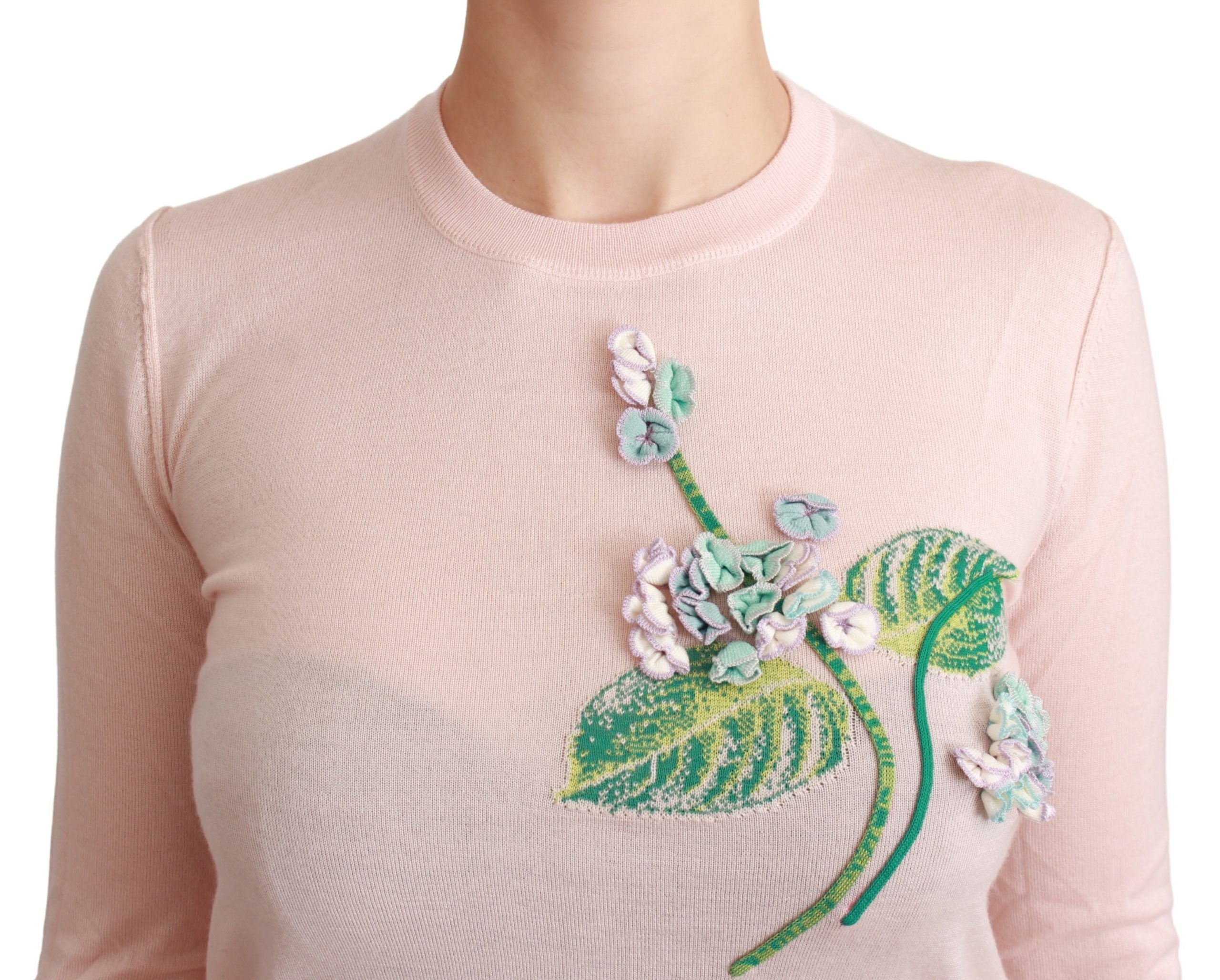 Dolce & Gabbana Pink Floral Silk Cashmere Sweater