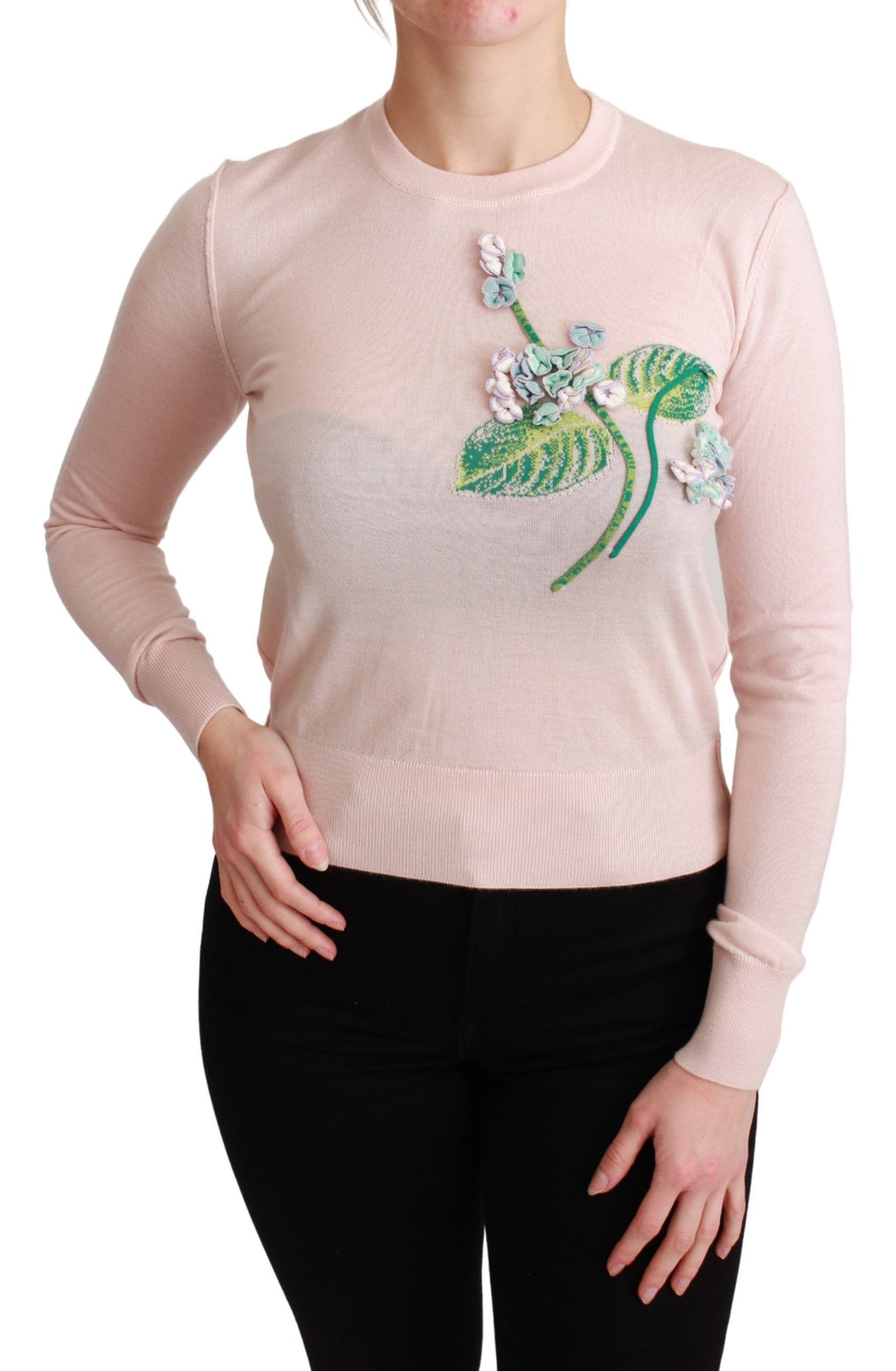 Dolce & Gabbana Pink Floral Silk Cashmere Sweater