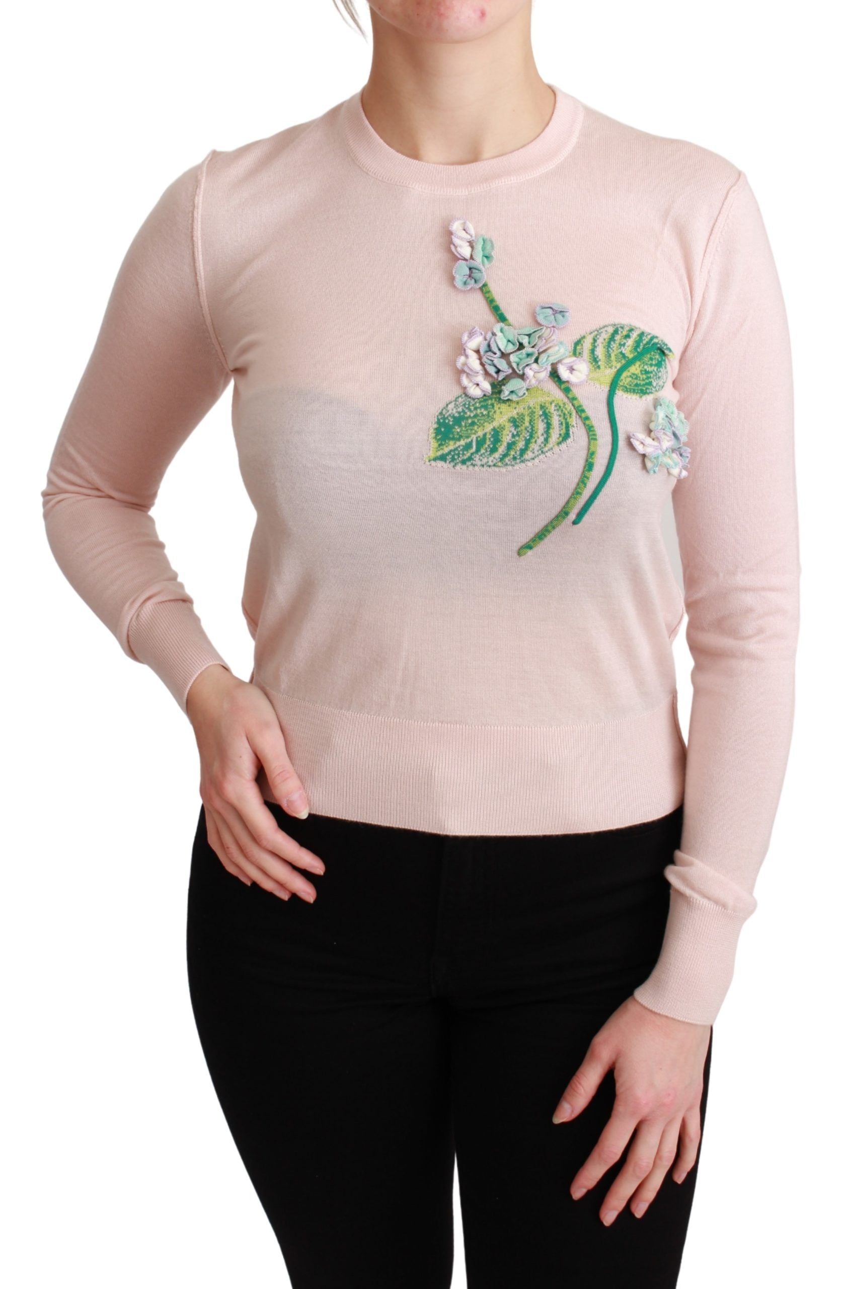 Dolce & Gabbana Pink Floral Silk Cashmere Sweater