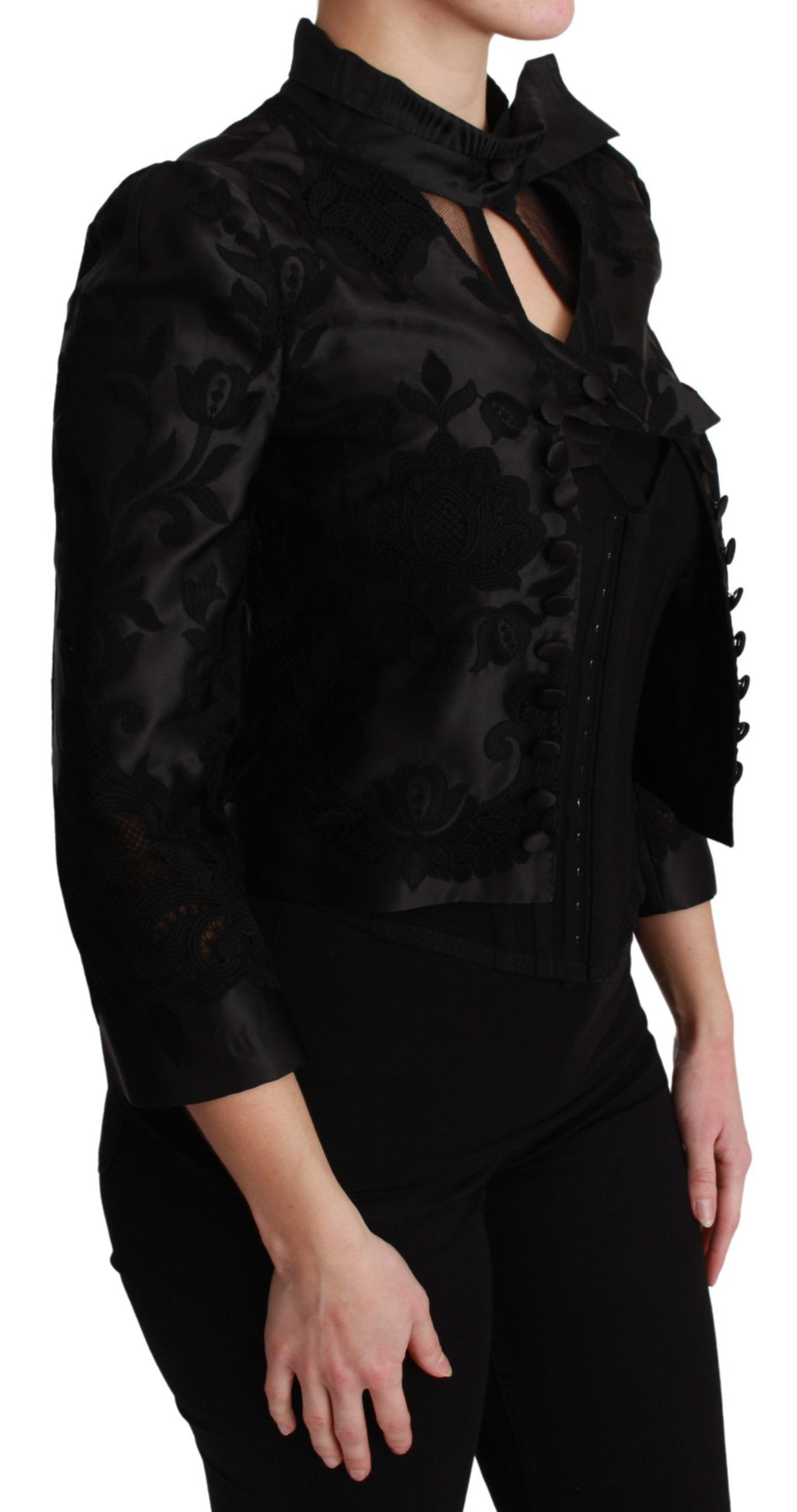 Dolce & Gabbana Black Floral Jacquard Silk Jacket Blazer