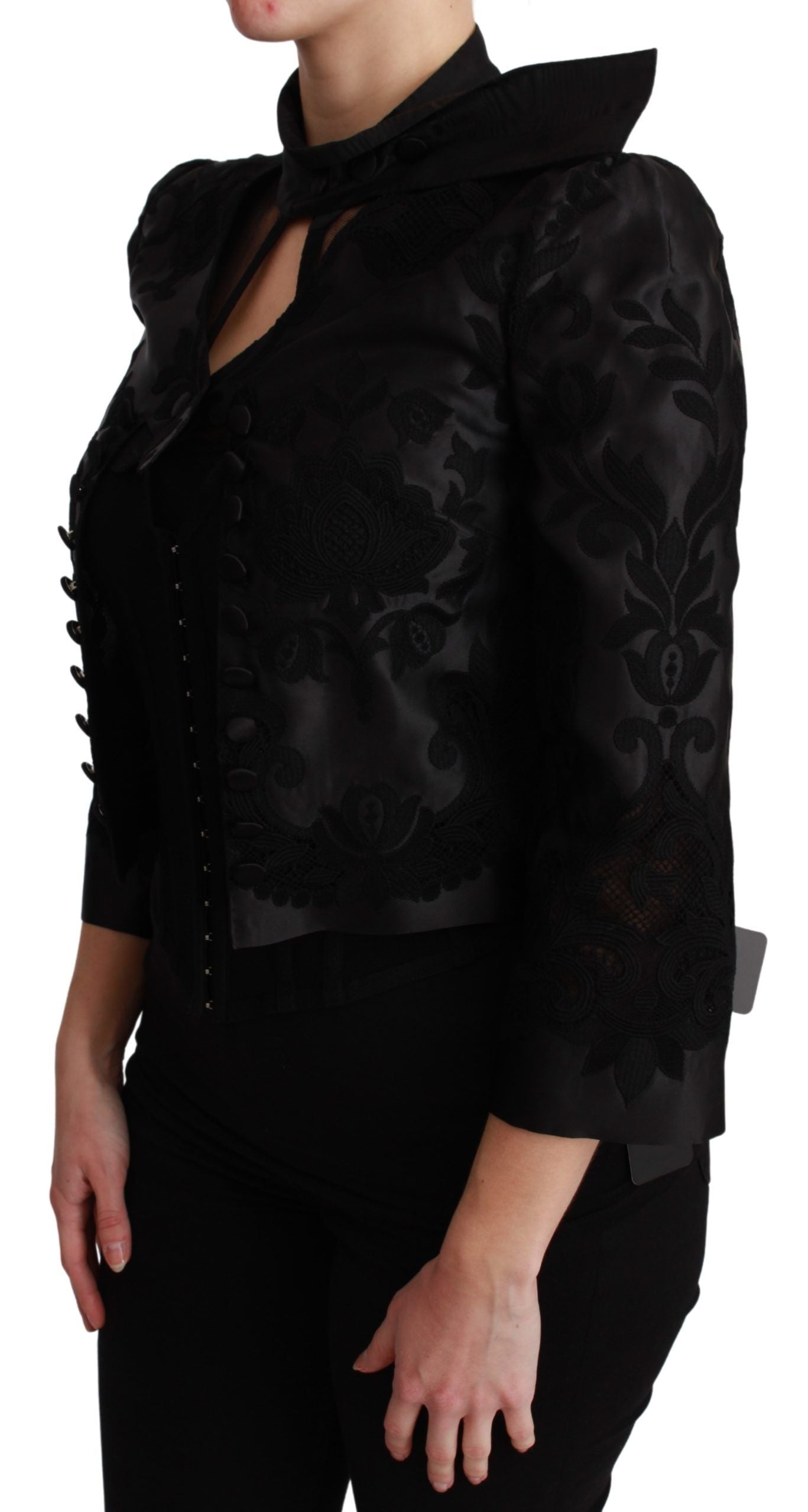 Dolce & Gabbana Black Floral Jacquard Silk Jacket Blazer