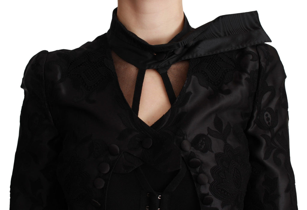 Dolce & Gabbana Black Floral Jacquard Silk Jacket Blazer