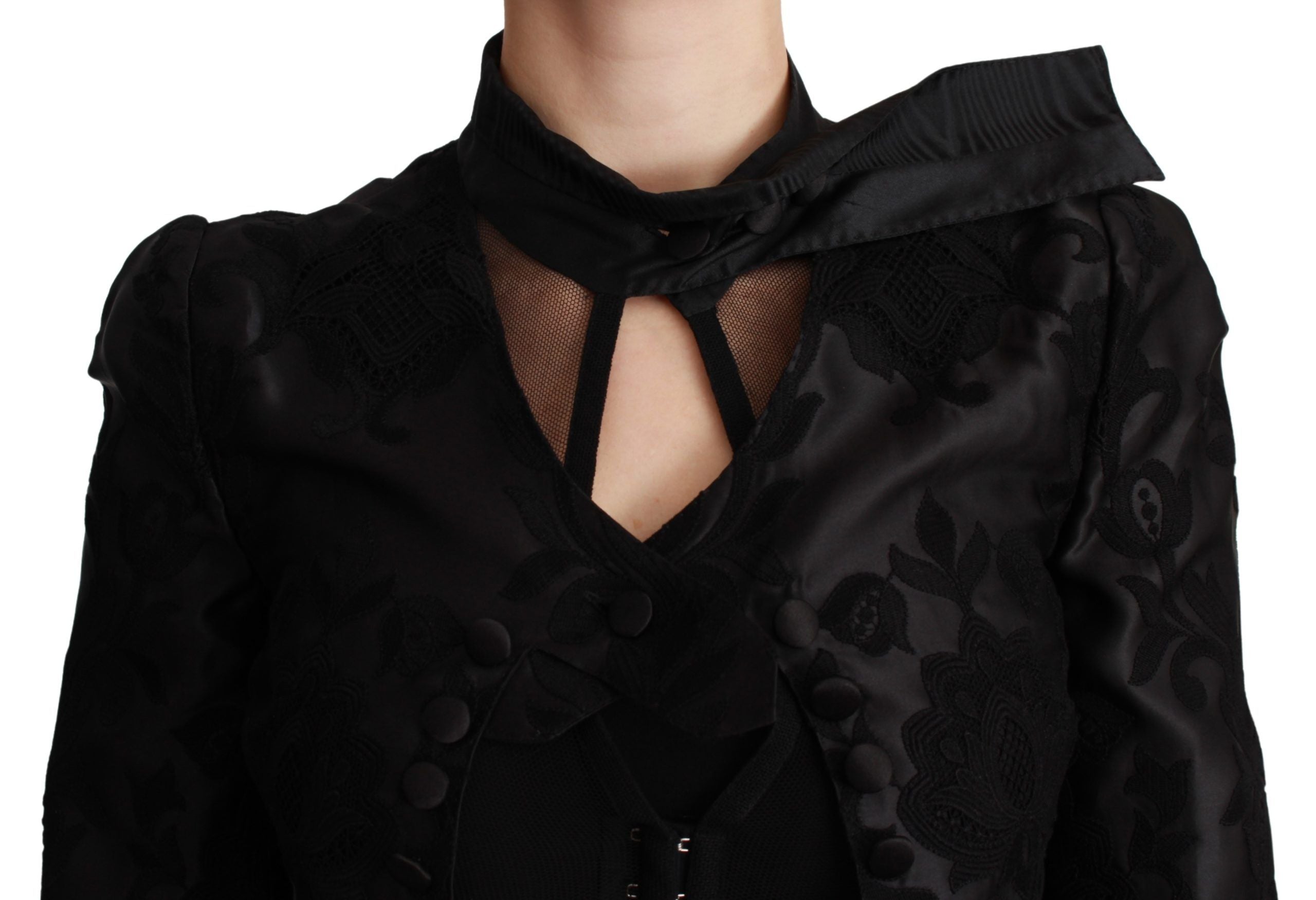 Dolce & Gabbana Black Floral Jacquard Silk Jacket Blazer