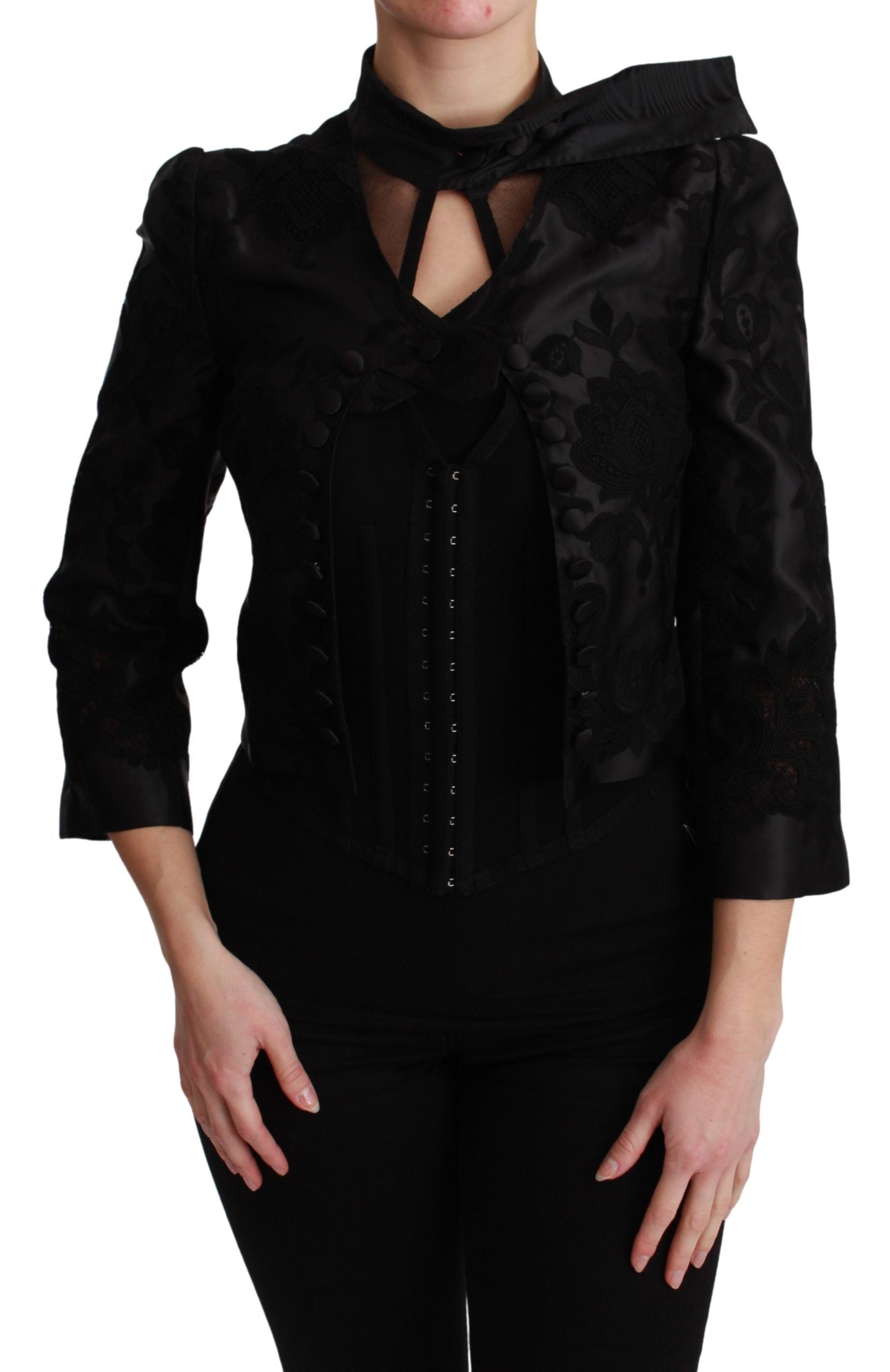 Dolce & Gabbana Black Floral Jacquard Silk Jacket Blazer