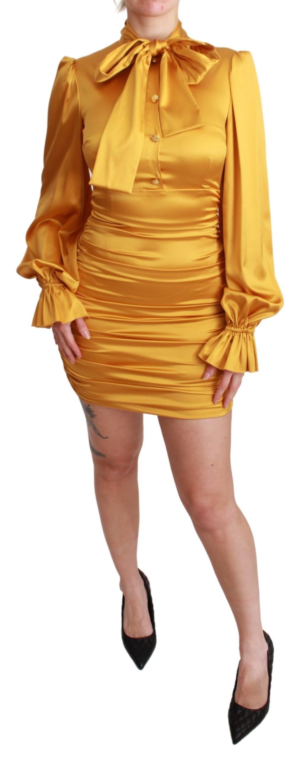 Dolce & Gabbana Yellow Silk Stretch Bodycon Mini Dress