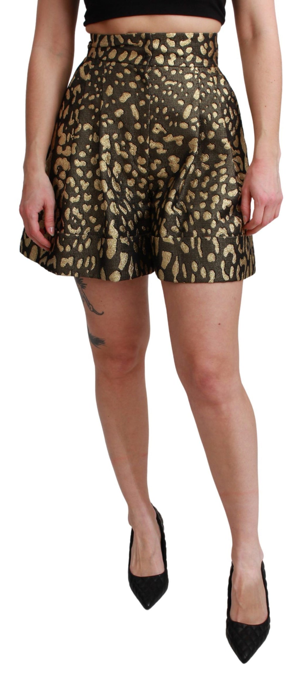 Dolce & Gabbana Black and Gold High-Waisted Cotton Mini Shorts