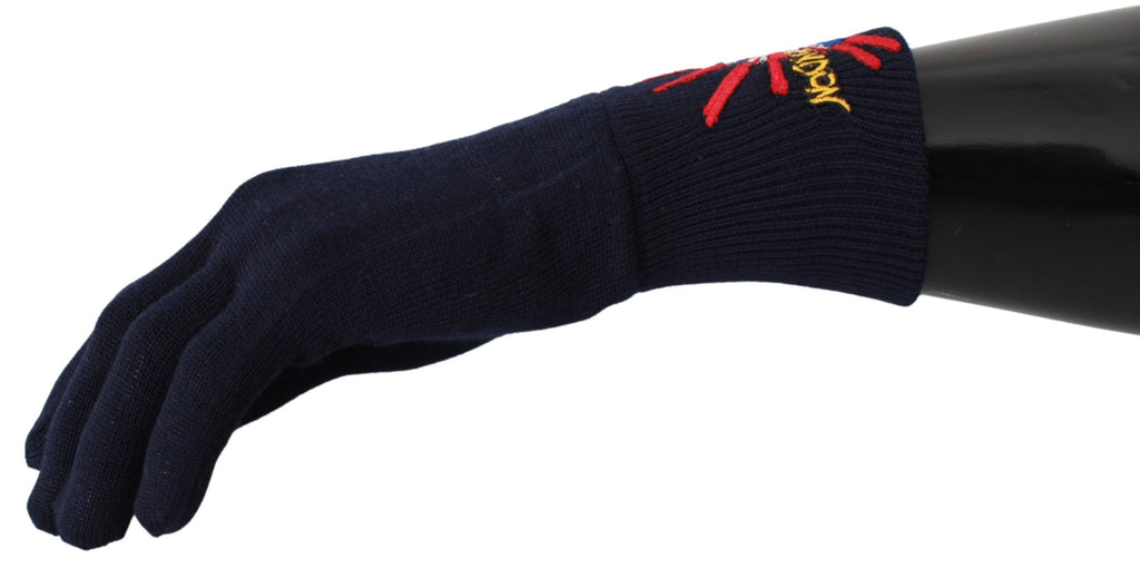 Dolce & Gabbana Blaue bestickte Wollhandschuhe #DGLovesLondon