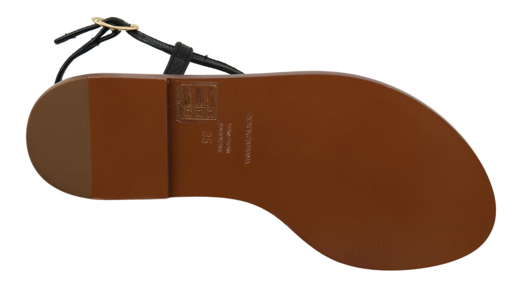 Dolce & Gabbana Schwarzes Leder Münzen Flip Flops Sandalen Schuhe