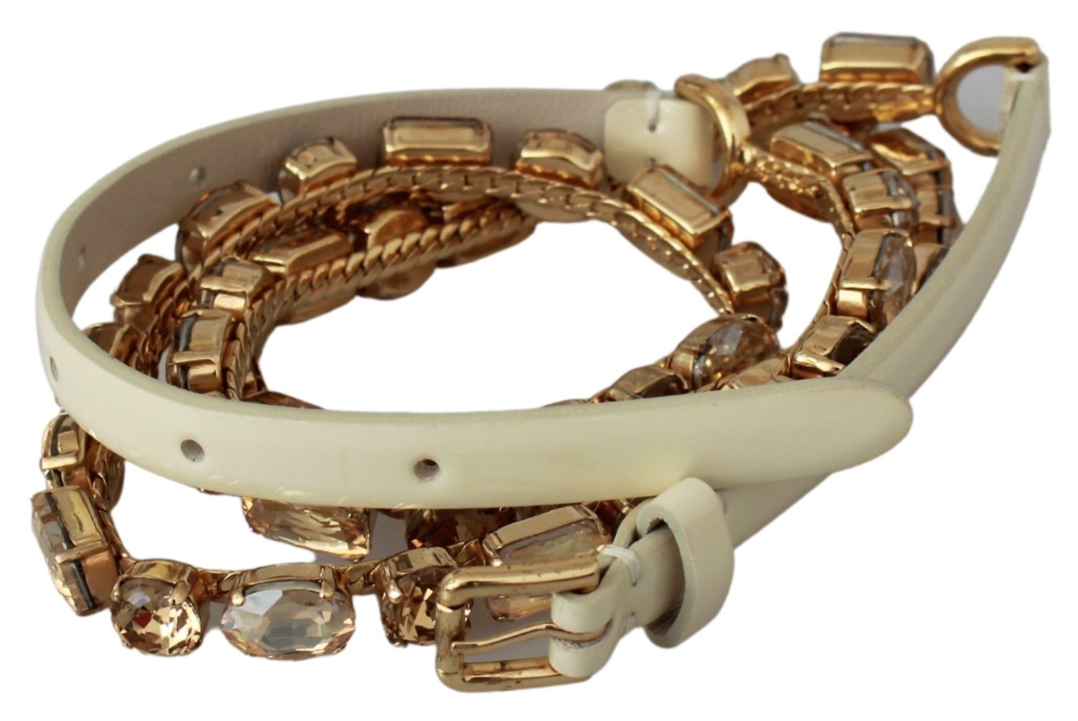 Dolce & Gabbana White Leather Belt with Crystals