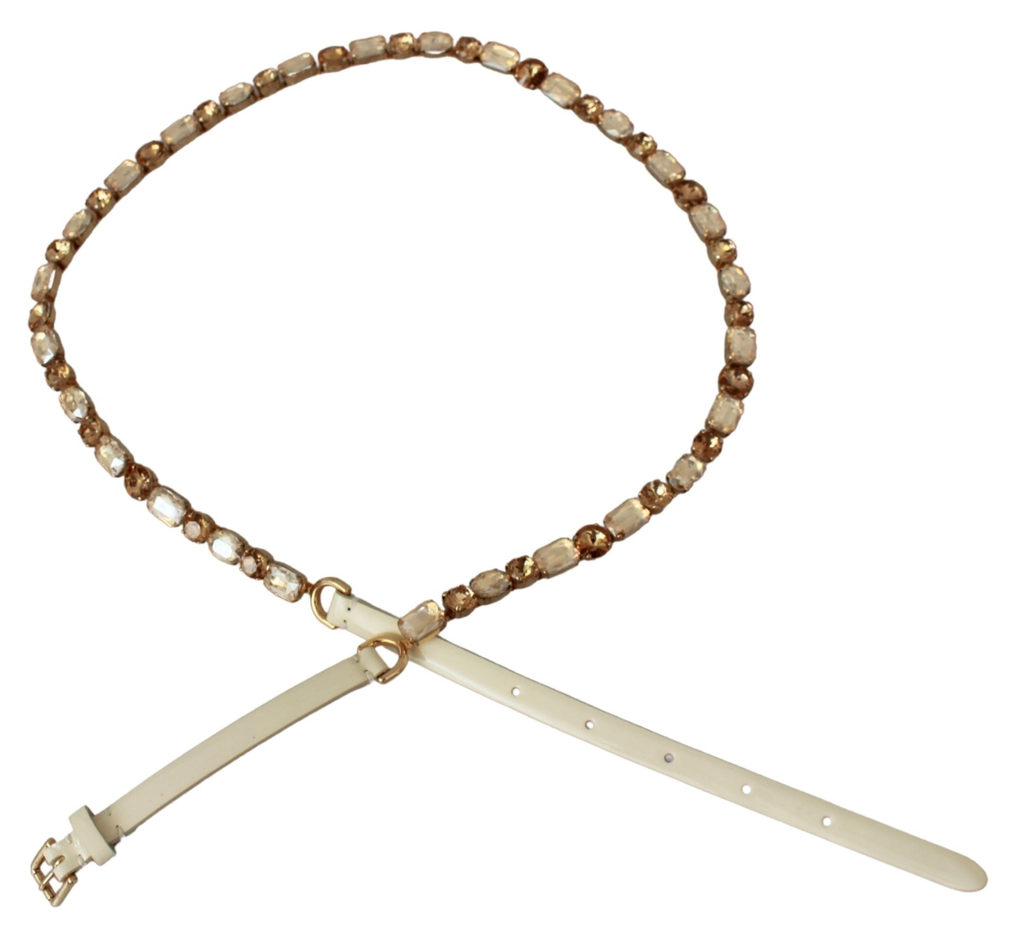 Dolce & Gabbana White Leather Belt with Crystals