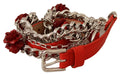 Dolce & Gabbana Red Leather Rose Floral Silver Waist Belt