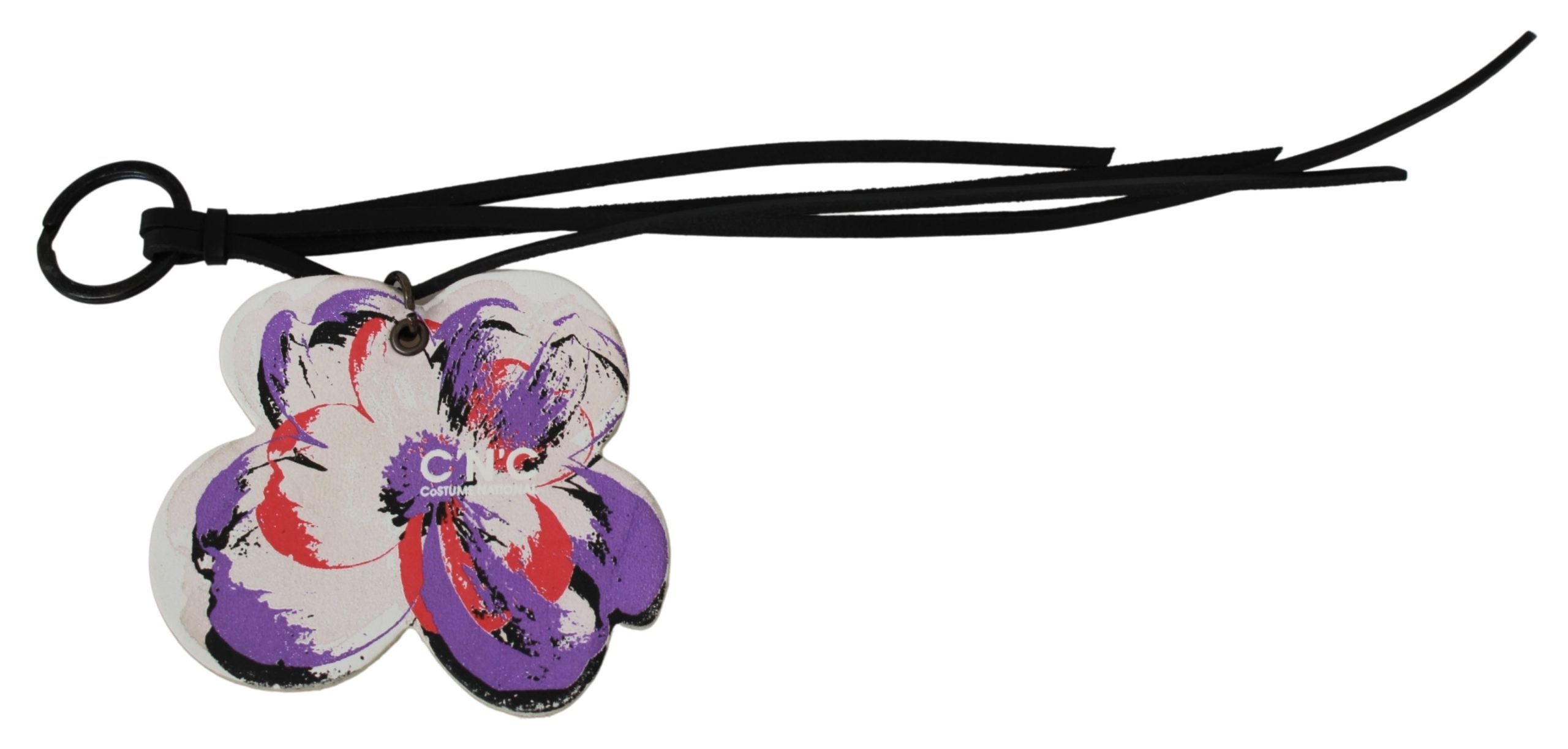 Costume National White Leather Butterfly Logo Keychain C'N'C Keyring
