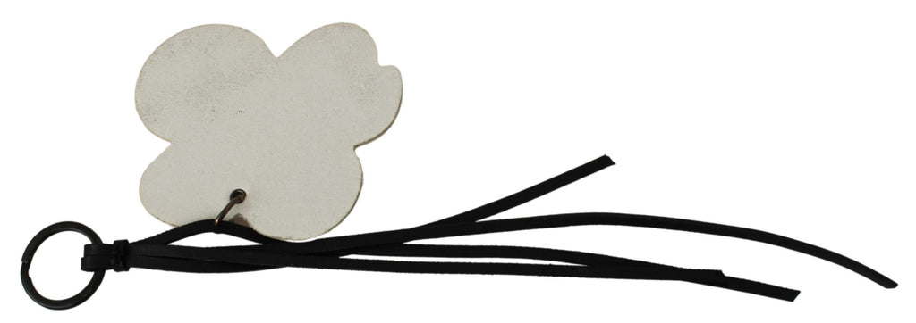 Costume National White Leather Butterfly Logo Keychain C'N'C Keyring