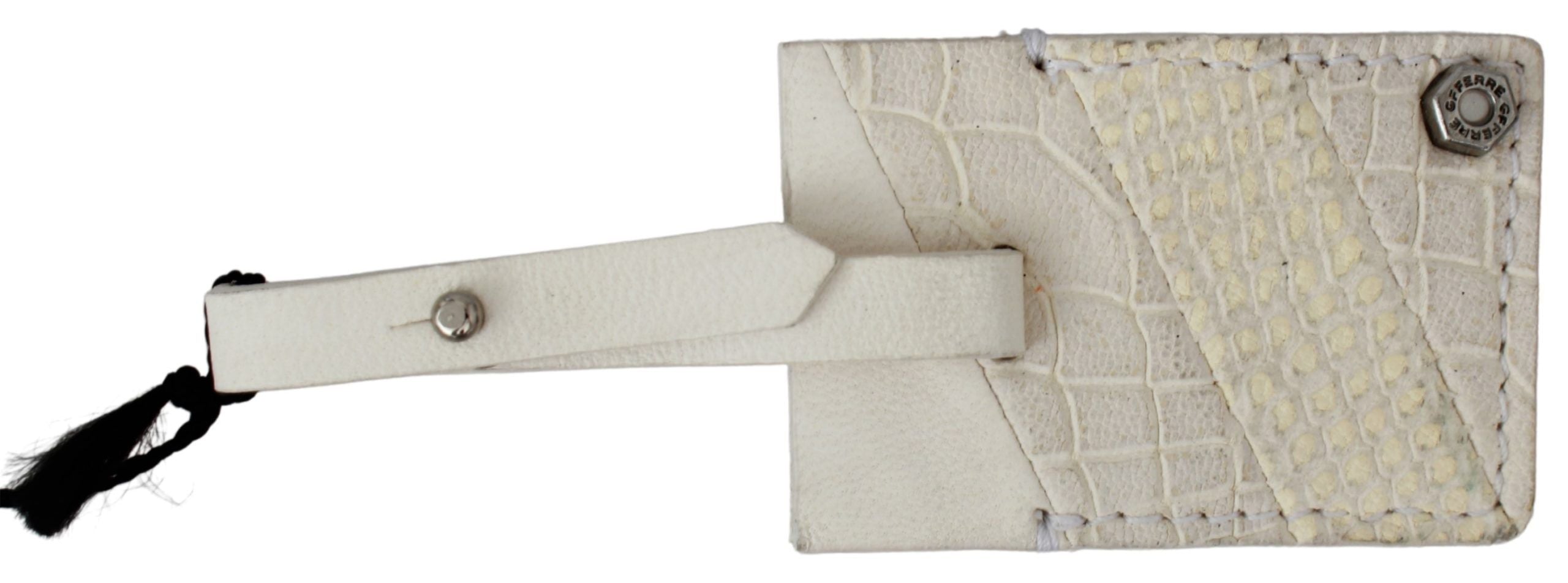 GF Ferre Beige Patterned Leather Luggage Tag with Branding Keychain