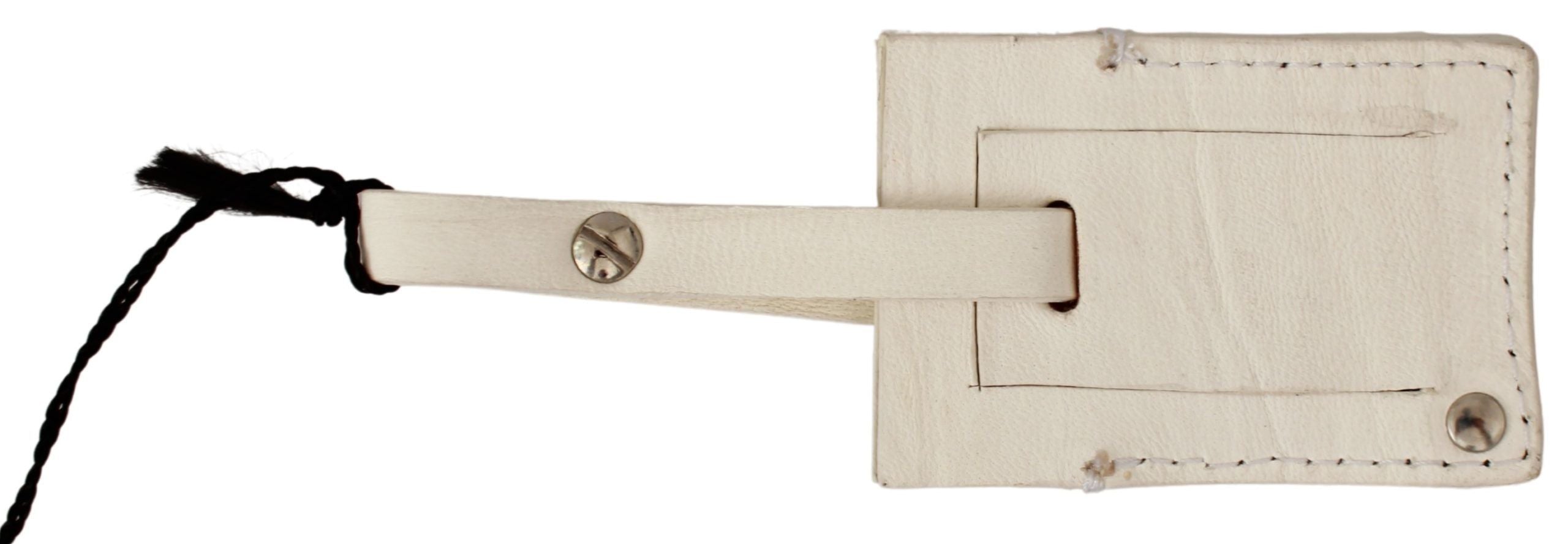 GF Ferre Beige Patterned Leather Luggage Tag with Branding Keychain