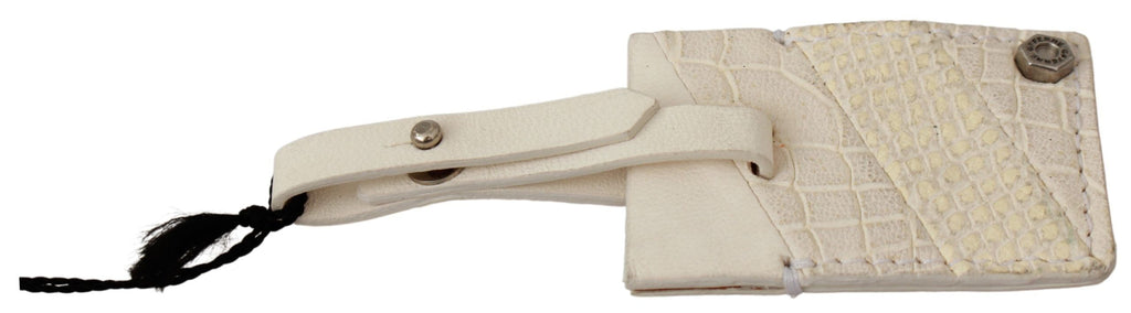 GF Ferre Beige Patterned Leather Luggage Tag with Branding Keychain