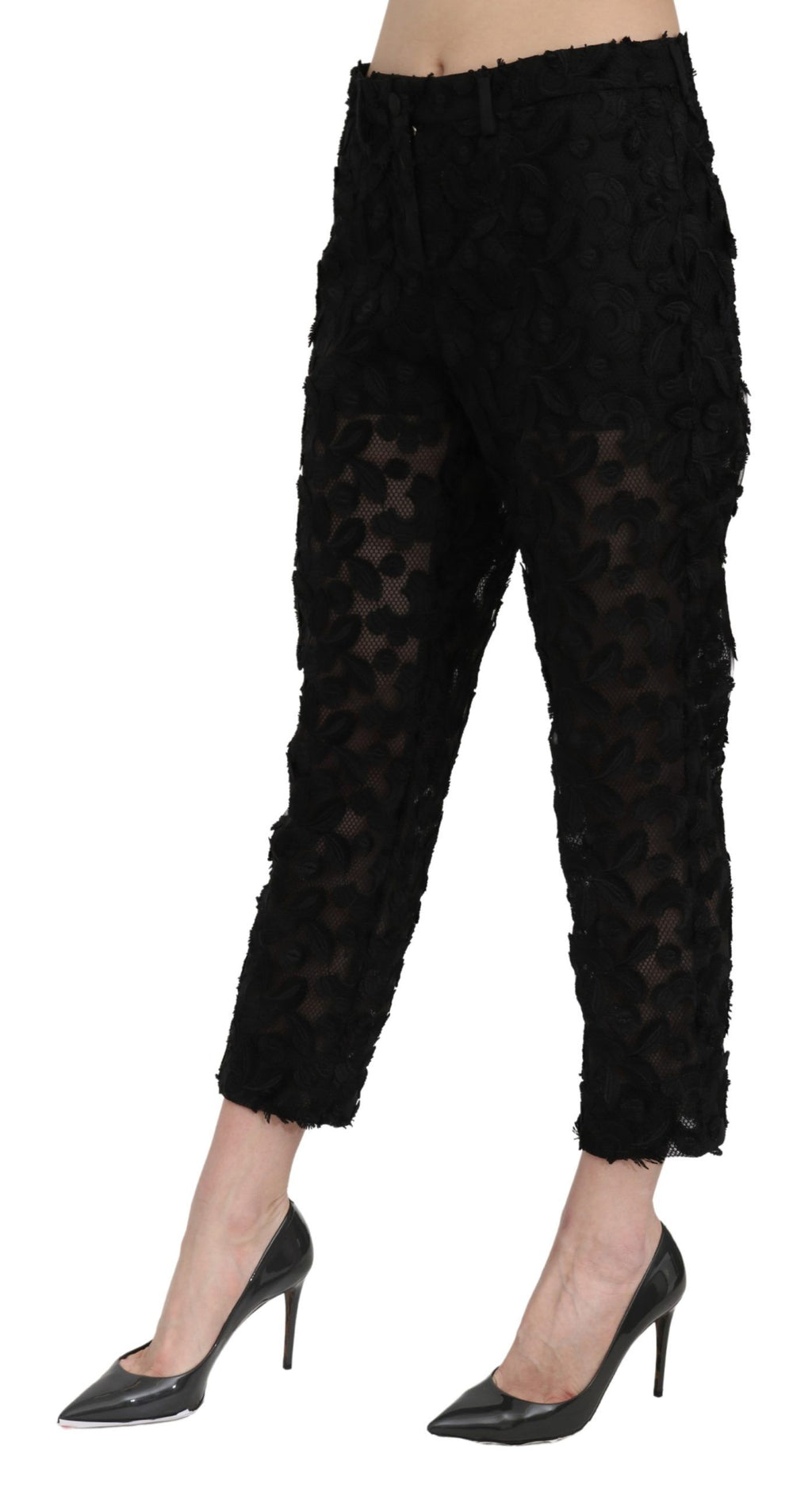 Dolce & Gabbana Black High-Waist Straight-Leg Lace Trousers